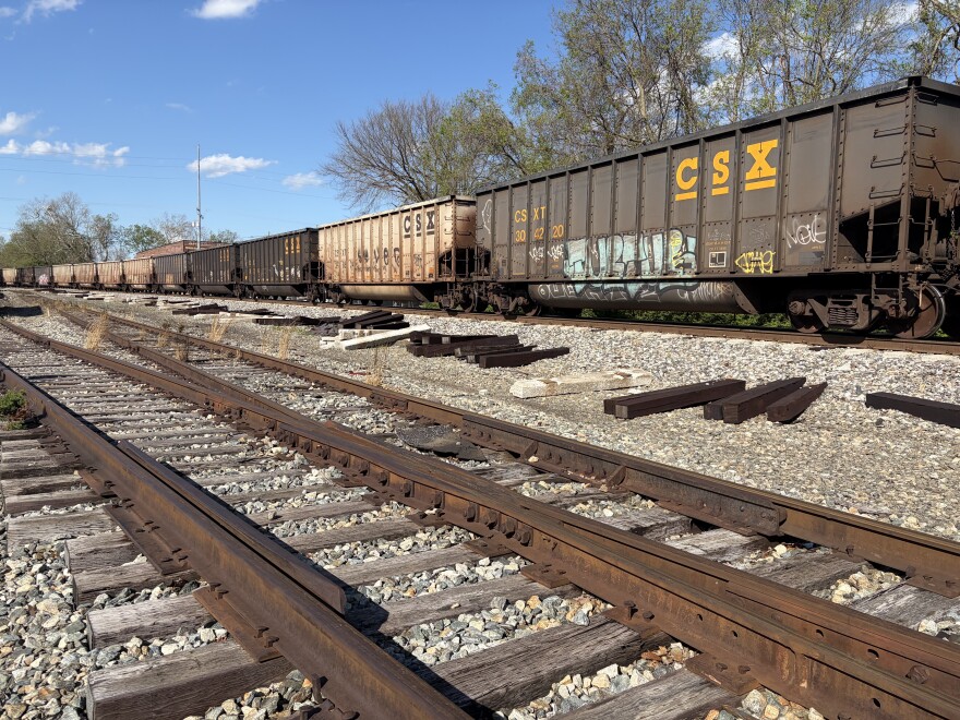 Empty CSX coal cars move at a brisk pace through Richmond, Kentucky.