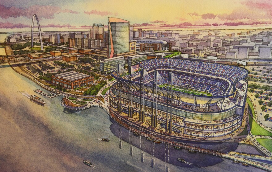 A drawing of the new stadium on St. Louis' riverfront.