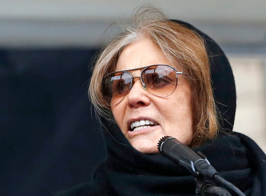 FILE - Feminist Gloria Steinem speaks at a rally organized by Women's March NYC in New York on Jan. 19, 2019.