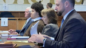 Raymond Wright Jr., second from left, sits in Schenectady County Court on Wednesday, Oct. 21, 2026, as the third day of his trial in the murder of Samantha Humphrey gets underway.