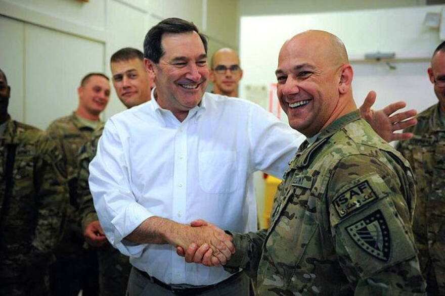 Sen. Joe Donnelly with U.S. Military members in Afghanistan.