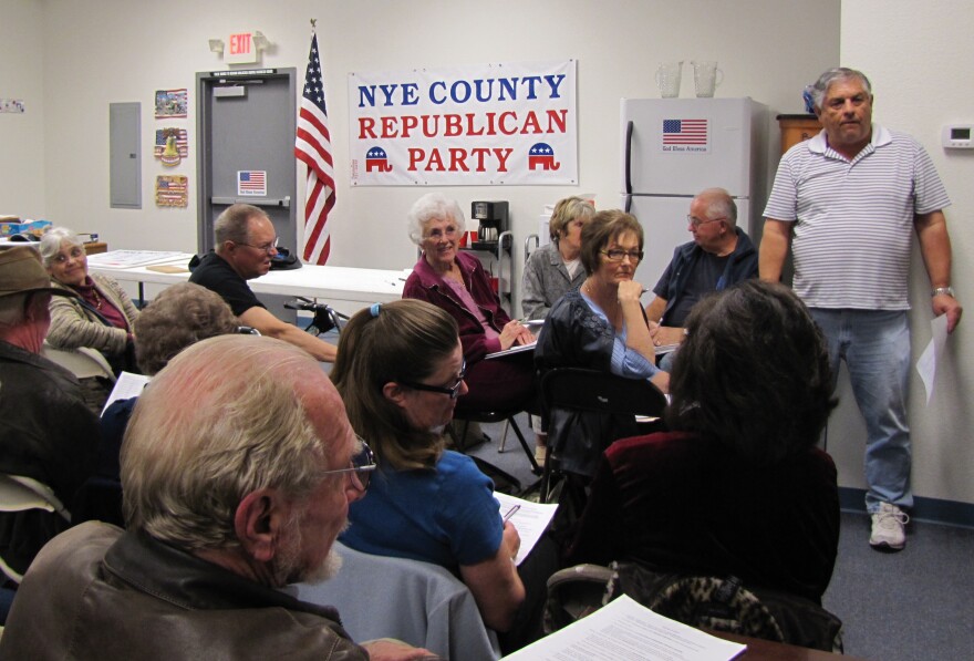 Republican volunteers gather at the Nye County Republican headquarters to plan for Saturday's caucus.