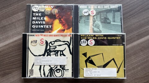The KNKX copies of the albums Cookin’, Relaxin’, Workin’, and Steamin’ with Miles Davis.