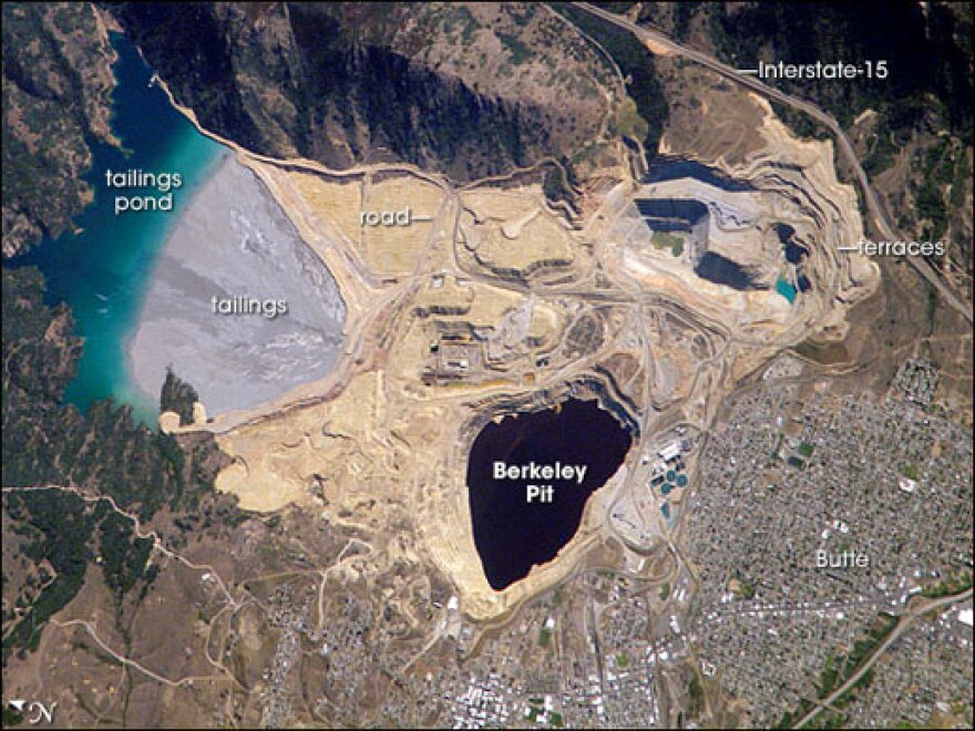 The Berkeley pit in Butte, Montana, as seen from above.