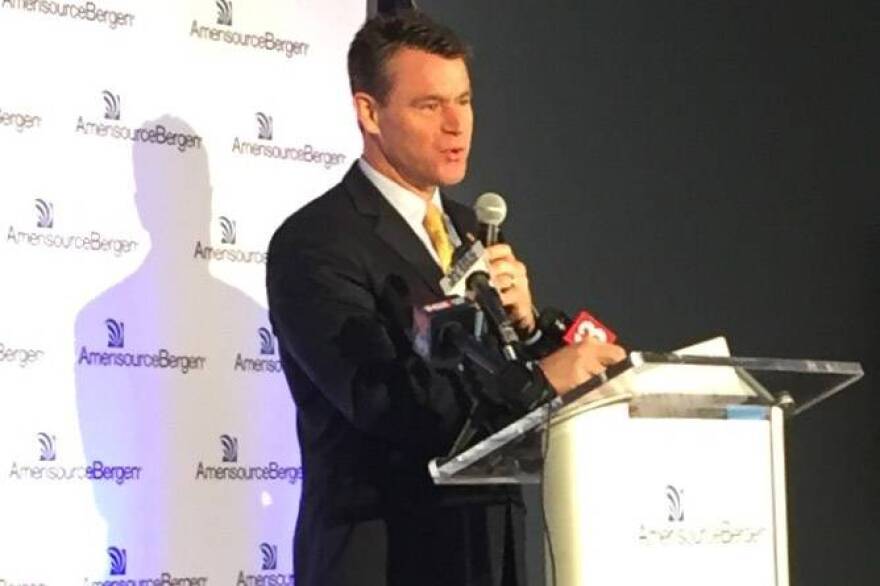 U.S. Sen. Todd Young (R-Ind.) speaks to a crowd in Whitestown, Indiana.