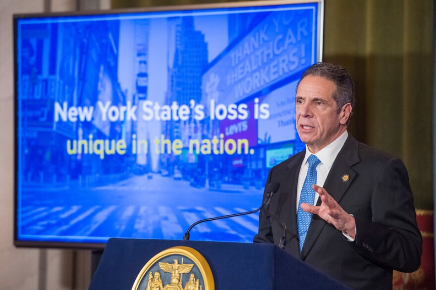 Gov. Andrew Cuomo gives his budget address on Jan. 19, 2021.