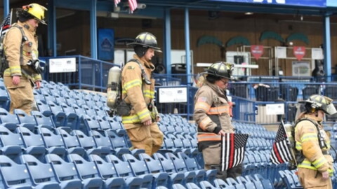 Firefighters participate at 2025 Grand Rapids 9/11 Memorial Stair Climb