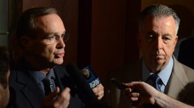 Pennsylvania House Minority Whip Mike Hanna, left, D-Clinton, and Rep. Joe Markosek, D-Allegheny. (AP Photo/Marc Levy)