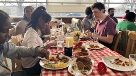 Students at Garden of Joy cook a meal to share with volunteers, family and friends. This one includes enchiladas, refried beans and grapefruit juice.