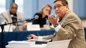 Ness Sandoval, a demographer at St. Louis University, speaks about demographic changes on Monday, Oct. 30, 2023, during an interim committee hearing on St. Louis’ earnings taxes at St. Louis Community College in Forest Park.