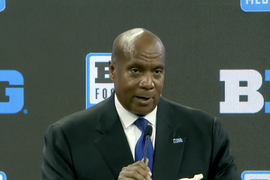 Big Ten commissioner Kevin Warren speaks to members of the media during the conference's Football Media Days at Lucas Oil Stadium in Indianapolis.