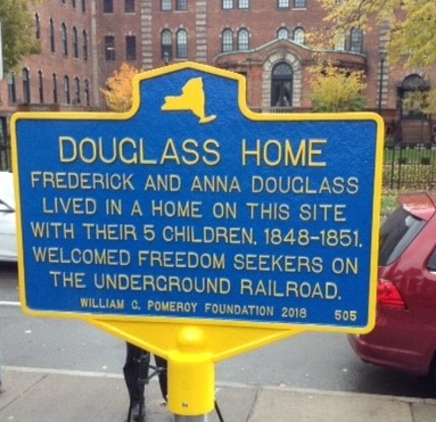 Historic marker at the site of Frederick Douglass' first Rochester home
