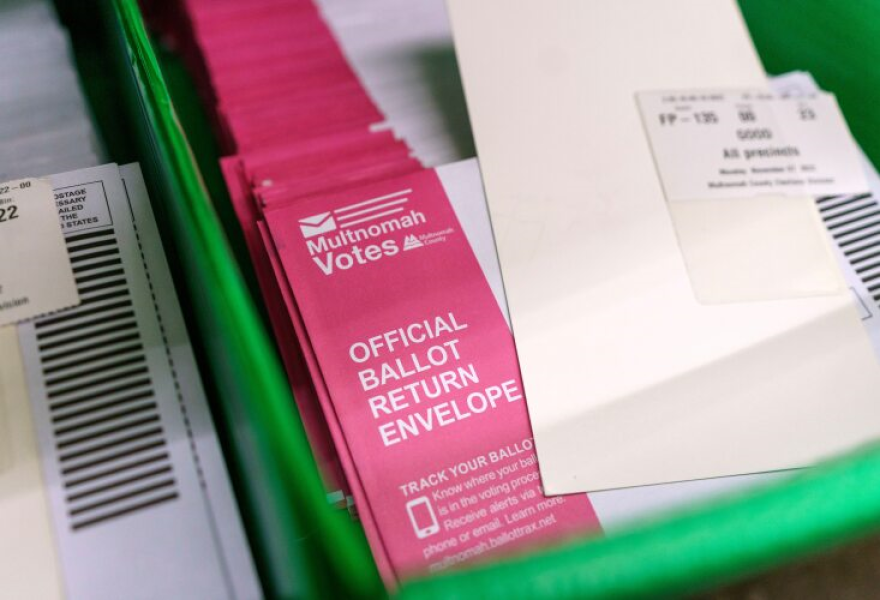 Ballots are sorted and wait to be counted at the Multnomah County Elections Division in Portland, Ore., Nov.8, 2022.