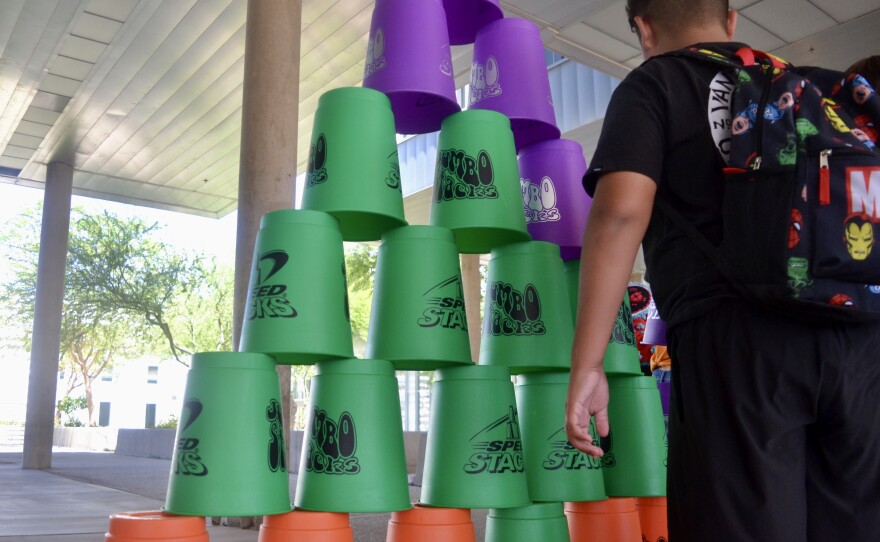 The jumbo stacking cups offered a little bit of physicality in the mix of activities at the festival.