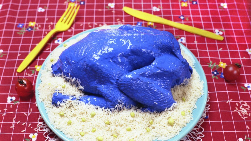 <em></em>Does this blue chicken make you queasy? Scientists say there might be an evolutionary reason for that.