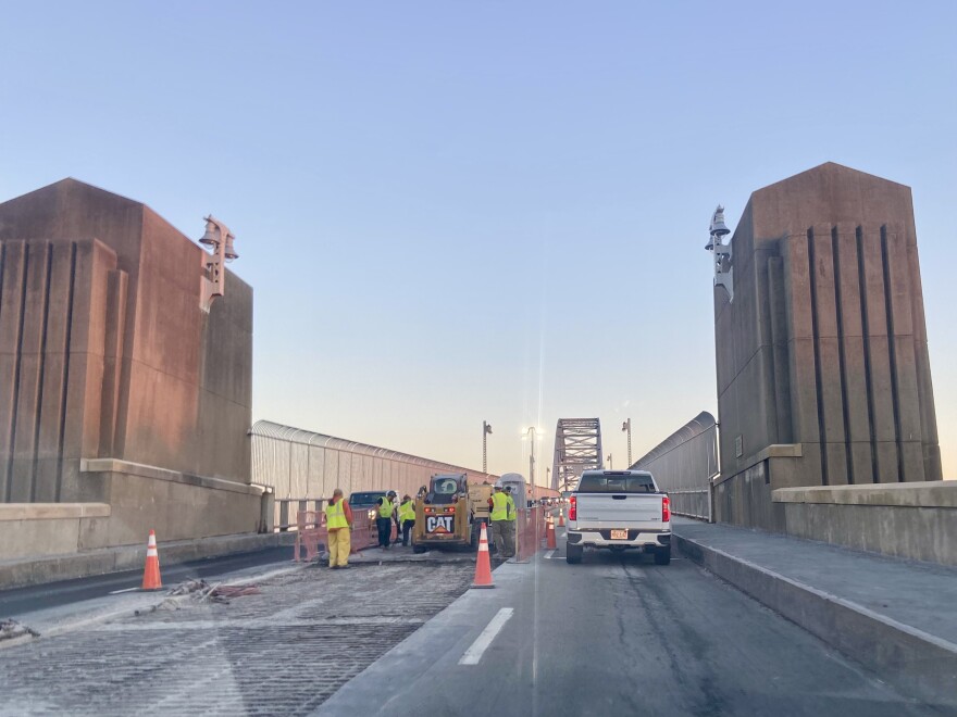 Repairs continue this week on the Bourne Bridge, constricting traffic to a single lane in each direction.
