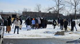 Mourners gather for the traditional Islamic burial of Nurul Amin Shah Alam at Masjid Zakariya Cemetery in Buffalo February 26, 2026.
