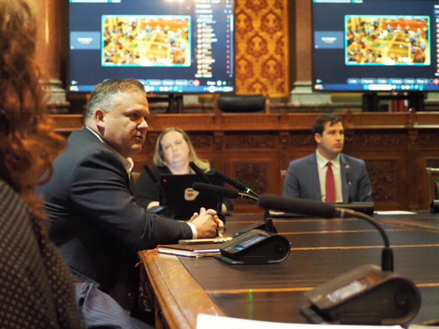 Joe Broking, president and chief executive officer of Mesabi Metallics, the company seeking to build a $15 billion steel mill in Lee County Iowa, spoke to lawmakers about the project at a subcommittee meeting Oct. 2, 2026, as lawmakers considered a bill making changes to a state economic development program to allow the state to offer a more substantial tax incentive package than currently allowed.
