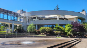 Eugene City Council Chambers and fountain as seen on June 13, 2024.