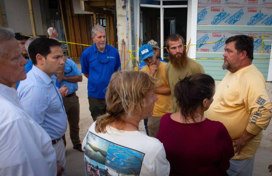 Sen. Marco Rubio met with locals in Cedar Key on Oct 1., including Joseph Cannon, who expressed the clam industry would need government support to rebound after the hurricane.