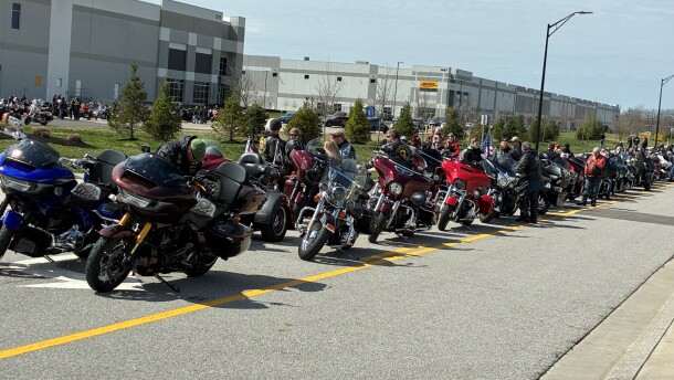 Motorcyclists wait outside Rickenbacker Air National Guard Base in Columbus on March 29, 2026, to escort the remains of three Ohio Air National Guard members killed in Iraq on March 12.