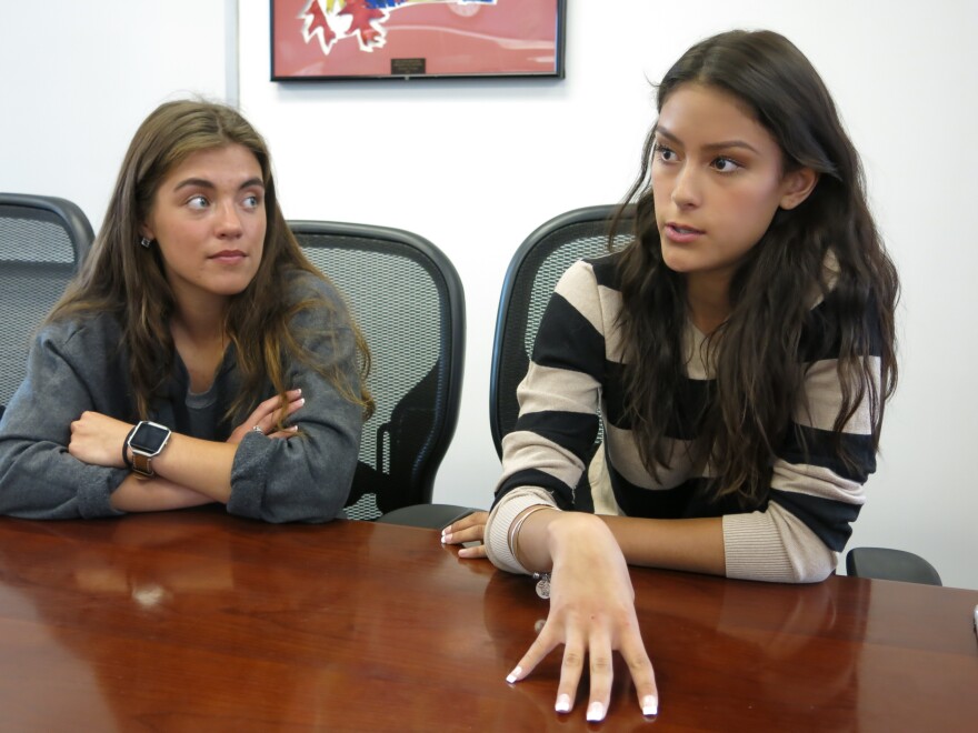 Wheat Ridge High School seniors Gabriella Cordova, right, and Teresa Kenison, are members of the Breathe Easy team, which educates students and adults in their Denver area school about tobacco and e-cigarette use.