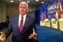 Vice President Mike Pence speaks to reporters. 