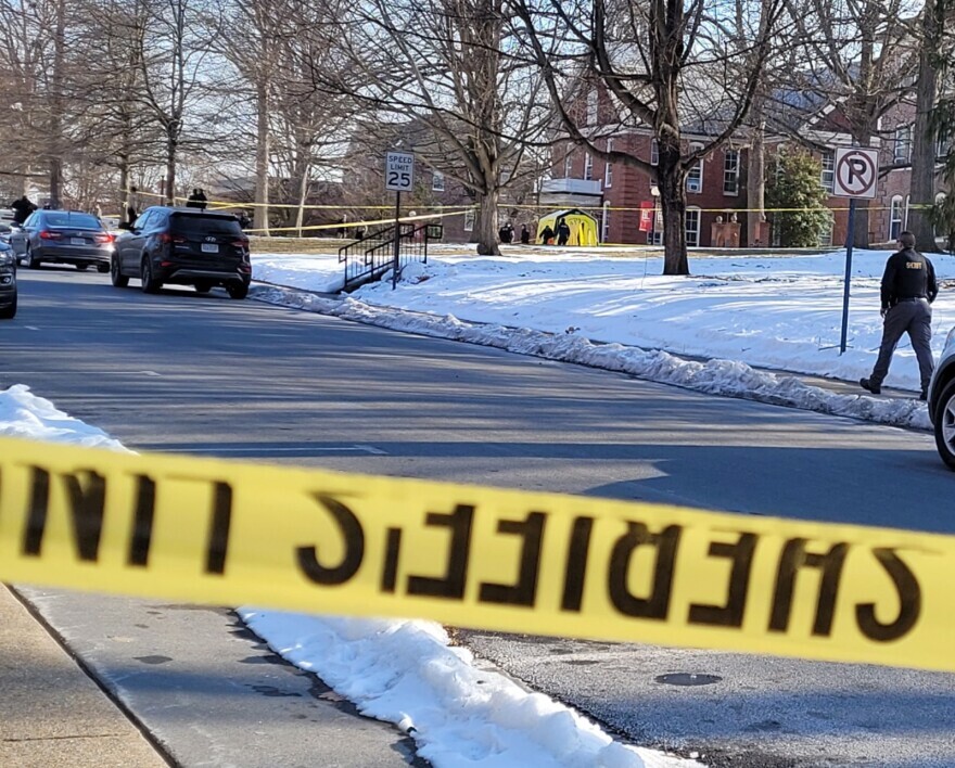 Police on the campus of Bridgewater College Tuesday afternoon.