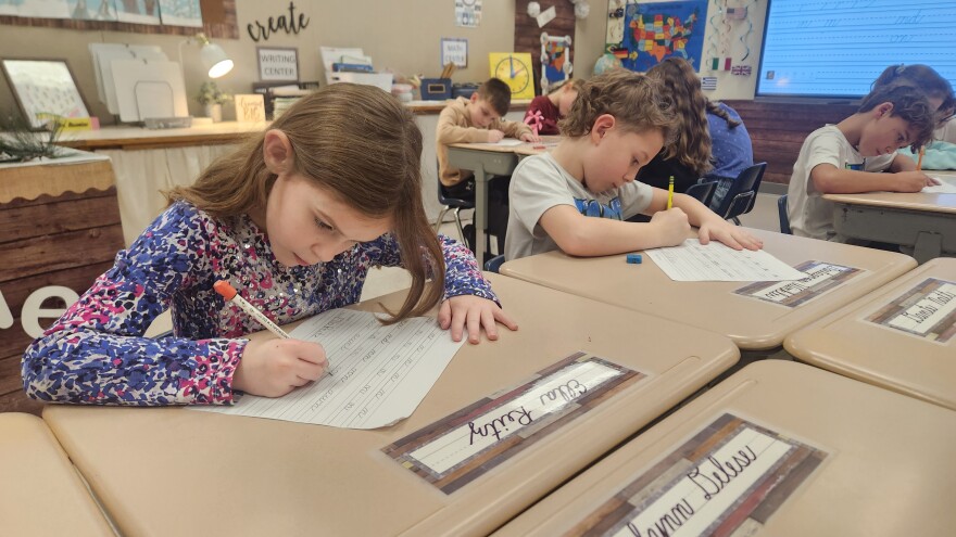Students in Diane Mussoline’s classroom at Valley Elementary/Middle School work on their cursive handwriting.
