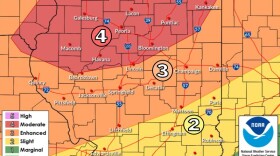 Severe storms are expected across most of central Illinois through this evening. All hazards are possible, including winds over 75 mph, embedded tornadoes, and large hail up to golf ball size. Stay weather aware and ensure you have multiple ways to receive warnings.
