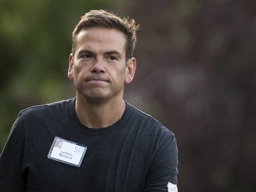 Fox Corp. executive chairman and CEO Lachlan Murdoch is not expected to apologize for the company's $787.5 million settlement with Dominion Voting Systems when he addresses investors on Tuesday. He's shown here at a Sun Valley, Idaho, conference in 2017.