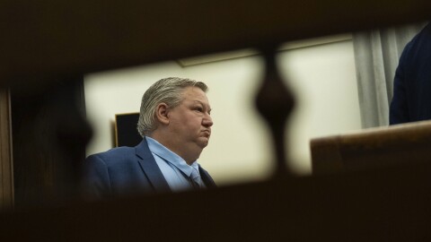 Sen. Jason Ellsworth, R-Hamilton, listens to closing arguments on the final day of his criminal trial in the Lewis and Clark County District Court on July 21, 2026. After a week-long trial and four hours of deliberation, the Jury reached a unanimous guilty verdict at 8 p.m.
