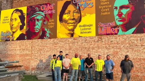 The Keokuk Leaders Mural can be seen on the side of the James Healthcare & Associates building at Seventh and Main.