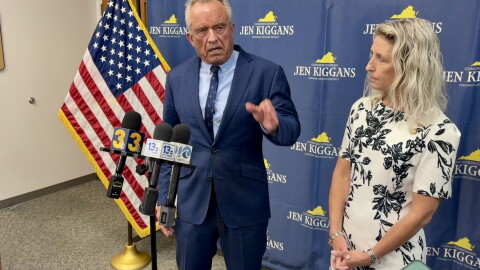Health And Human Services Secretary Robert F. Kennedy, Jr. speaks at a press conference in Virginia Beach with Rep. Jen Kiggans.