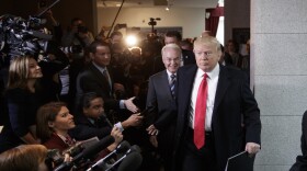 President Donald Trump, with Health and Human Services Secretary Tom Price, arrives at the Capitol to rally support for the Republican health care overhaul by taking his case directly to GOP lawmakers.(AP/J. Scott Applewhite)