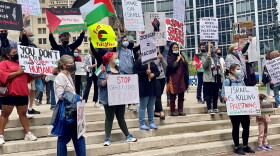 More than 50 people gathered in Indianapolis Tuesday to demand US officials stop funding Israel’s military and pressure the country to end airstrikes in Gaza.