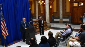 Brett Voorhies, president of the Indiana State AFL-CIO, speaks in support of the Workers Memorial Day resolution.