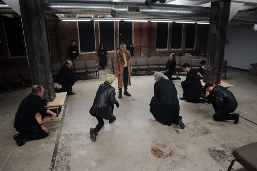 The cast of "Richard II" performs in the Temple Theatre Loft.