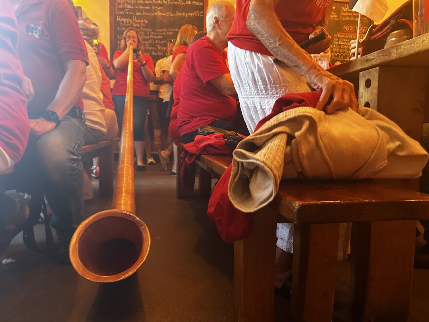 A few alphorns showed up at a watch party for Team Switzerland on Saturday at KC Bier Co.