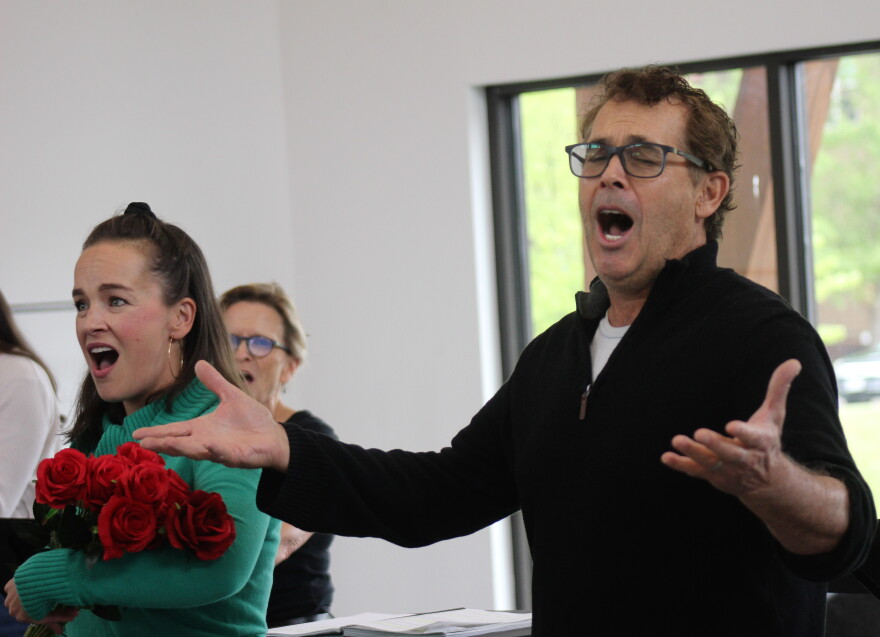 Sally Maxwell (left, as “The Actress”) and David Ledingham (as “The Actor”) rehearse a scene from “Enter The Guardsman” at the Burlingame Commons building in Aspen on June 2. The musical, composed by Craig Bohmler, is part of a deep dive into Bohmler’s work at this year’s Aspen Fringe Festival Junefest at the Wheeler Opera House. 