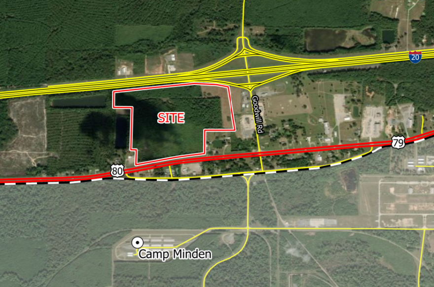Map showing the Moore Site near Camp Minden