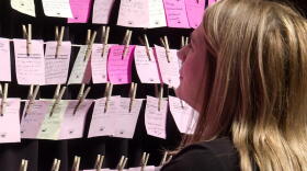 Rep. Melanie Wright (D-Yorktown) reads over some of the personal statements collected from Hoosiers about their experience with sexual assault.