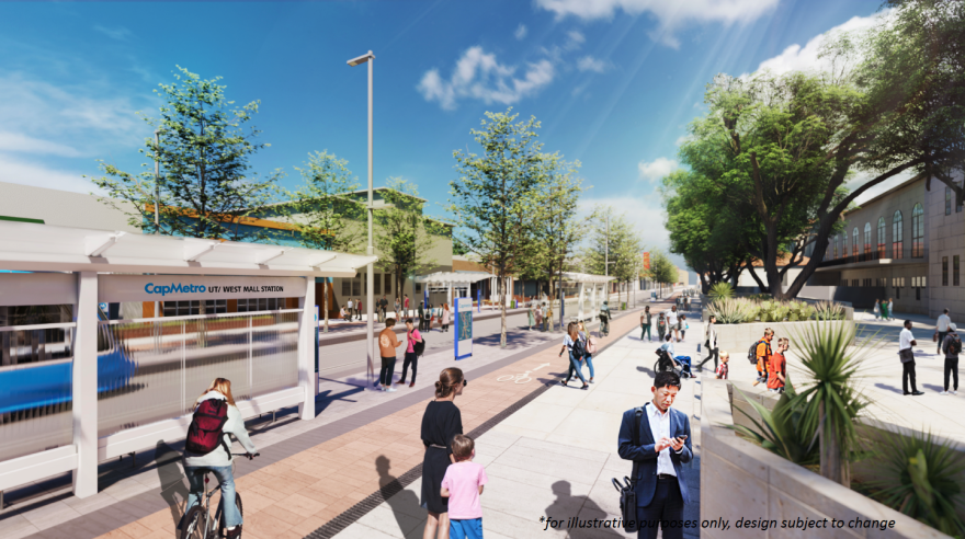 An illustration showing the Drag with light-rail and no lanes for cars and trucks