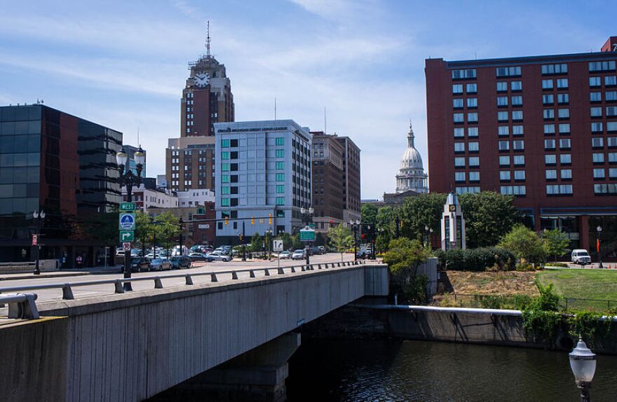 A bridge along downtown Lansing 