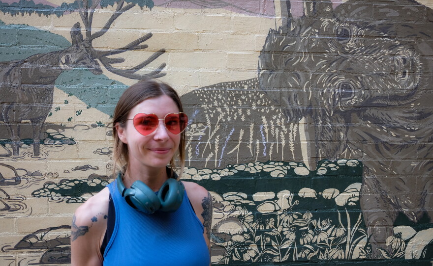 Toryn Kelly's mural stares back at the viewer. 