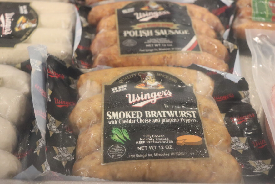 Bratwurst at Usinger's Famous Sausage in Milwaukee. It was founded in the 1800s by a German immigrant.