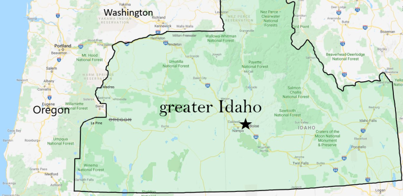 One of the proposed maps for folding counties in Oregon into Idaho.