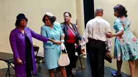 Yvette Watson as Alma Spearman (Mamie Till's mother) and Mendu Khanyile as Mamie Till in rehearsal for X*ACT's production of The Face of Emmett Till