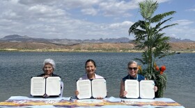 Left to right, Colorado River Indian Tribal Council Chairwoman Amelia Flores,