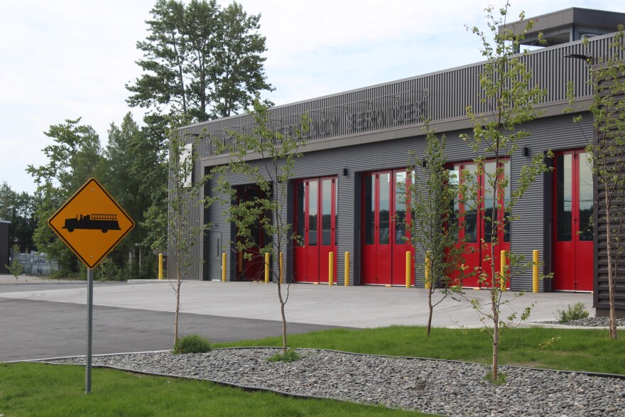 Trees grow outside Central Emergency Services' new Station 1 on Thursday, July 30, 2026 in Soldotna, Alaska.